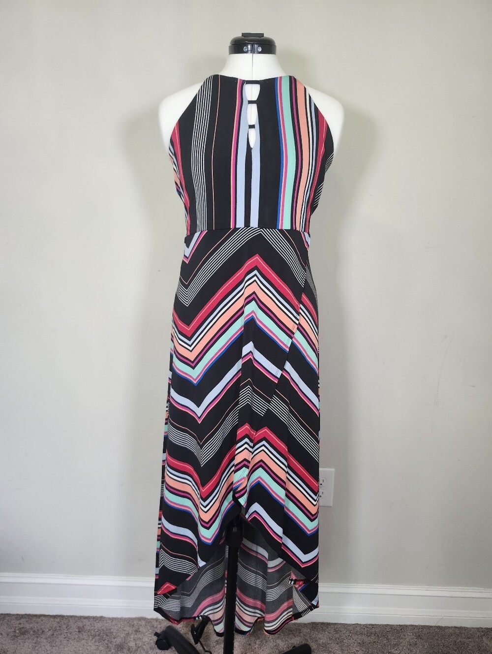Candie's Black Multicolor Striped Faux Wrap Hi Low Racerback Maxi Dress S M